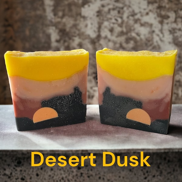 Desert Dusk an artisan, handmade soap by Spaulding Estates Soapery. This unique soap brings the sunset in the desert zen.