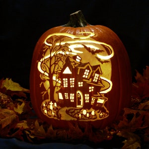 Haunted House with Bats - Carved Foam Pumpkin