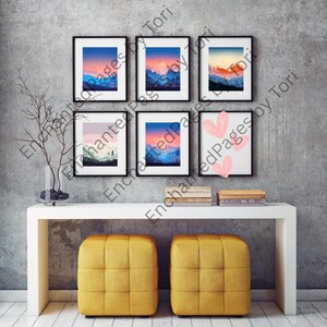 Mountain View Digital Art | Trees & Sunset Art Print | Nature Landscape | Wall Decor | Home Decor Gift | Mountain and Sunset View Decor