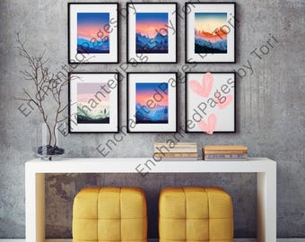 Mountain Sunset Digital Art, Wall Print, Nature Decor, Mountain Scenery, Sunset Art Poster, Home Decoration, Mountain Sunset Scene