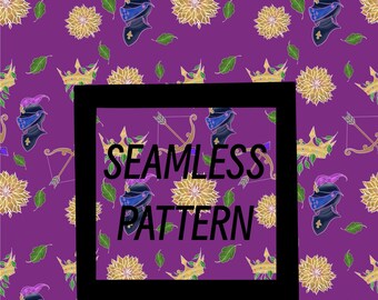 Fantasy Medieval Pattern,  Knight Seamless Design, Seamless Pattern File, Flower Design, Bow and Arrow Art, Digital Download, Craft Material