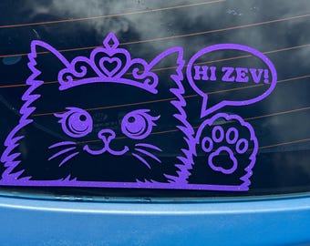 Adesivo Vinyl Princess per finestrino auto, gatto glitterato con citazione, disegno con impronta di zampa, ispirato a DCC Donut, contorno glitterato, HI ZEV, Crawler