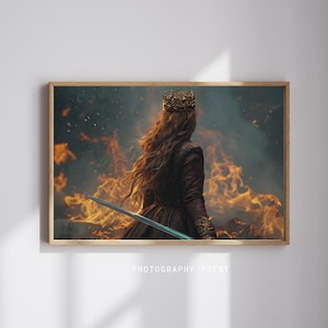 Warrior Queen Facing Fire | Digital Art Print | Fantasy Wall Art | Female Warrior Decor | Unique Gift for Her | TOG Inspired