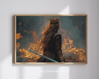Warrior Queen Facing Fire | Digital Art Print | Fantasy Wall Art | Female Warrior Decor | Unique Gift for Her | TOG Inspired