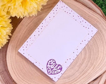 Self Love Club Small Desk Notepad - Cute Purple Stationery Memo Pad - Handmade Notepad - Kawaii Bookish Stationery Gift