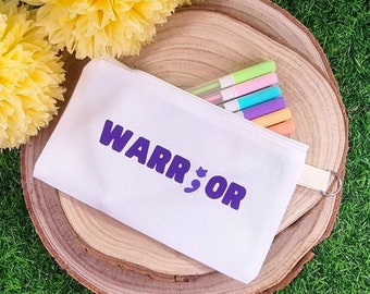 Warrior Pencil Case - Semicolon Cat Pencil Case - Pill Bag - First Aid Bag - Chronic Illness Humour - Mental Health Gift - Make-Up Bag