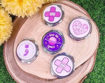 Self Love Club Compact Mirrors - Cute Fun Mirror - Positive Gift - Mental Health Awareness - Give Me Space Mirror - Positive Affirmations
