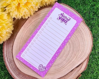 Positive Vibes Desk Jotter Notepad - Cute Purple Stationery Memo Pad - Handmade Notepad - Lined Stationery Gift