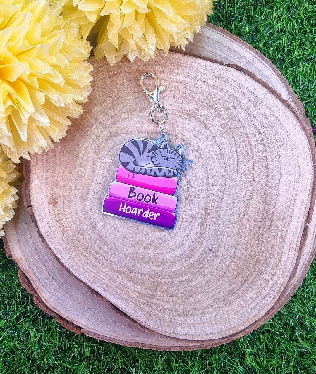 Book Keyring Book Hoarder Acrylic Keyring Cute Cat Sleeping Keychain Bookish Gift ...