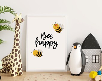 Estampado boho de abejas felices. Perfecto para guardería, sala de juegos o dormitorio infantil. Sé feliz, lindos estampados, estilo boho.