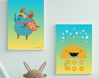 Monster Nursery Prints Set, Kids Room Decor (Digital Download)