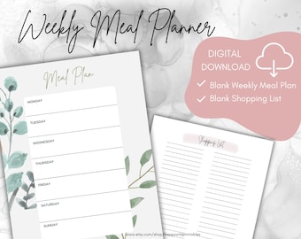 Wekelijkse bloementhema maaltijdplanner en boodschappenlijst afdrukbaar | Maaltijdplanner afdrukbaar