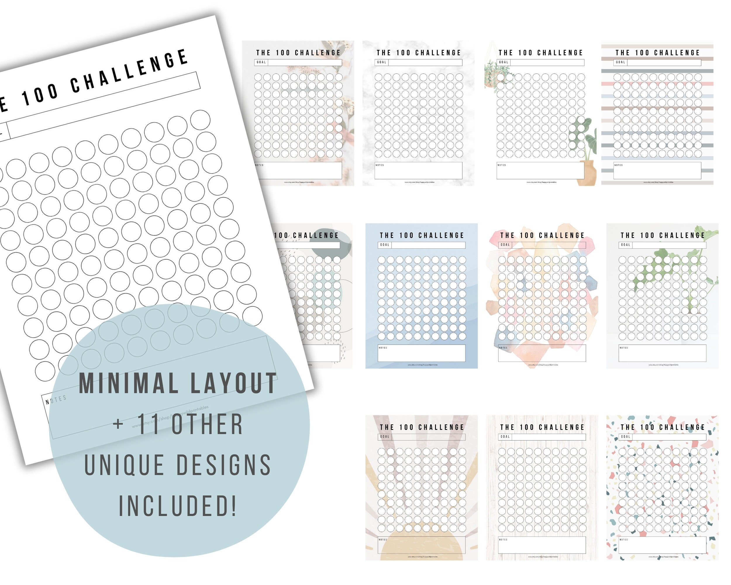100 Day Challenge Habit Tracker | Minimal Design 100 Grid Tracker for ...
