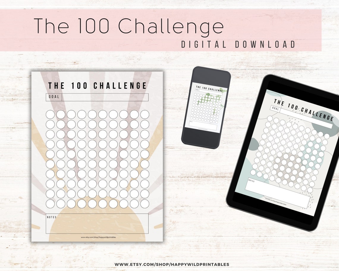 100 Day Challenge Habit Tracker | Minimal Design 100 Grid Tracker for ...