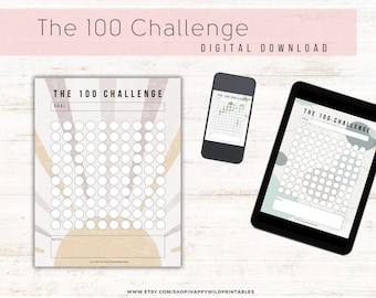 100 dagen uitdaging gewoontetracker | Minimaal ontwerp 100 Grid Tracker voor Bullet Journals | Gewoonte Tracker afdrukbaar