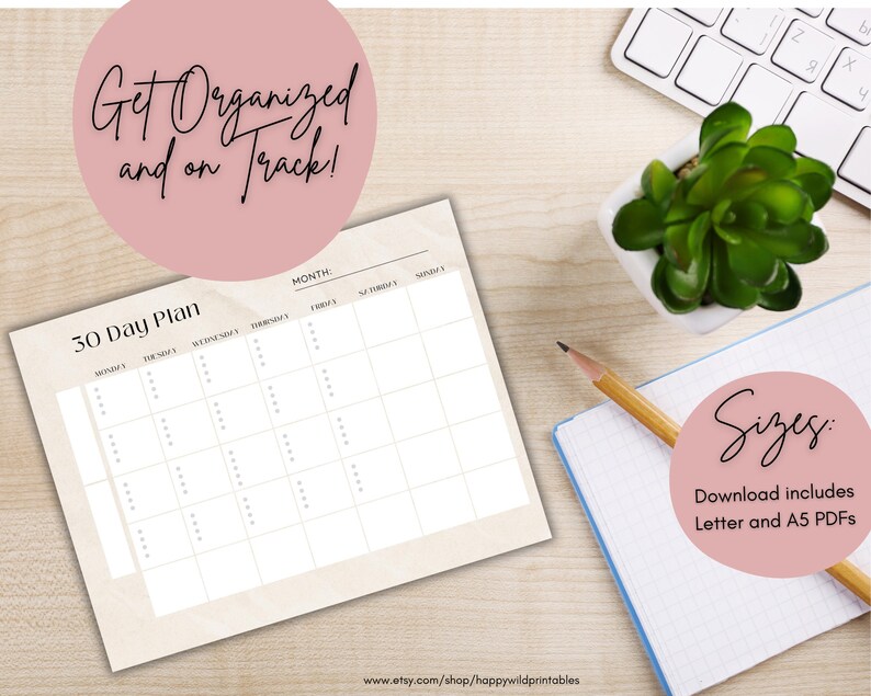 30 Day Planner Printable With Bullet List | 30 Day Content Planner - Etsy