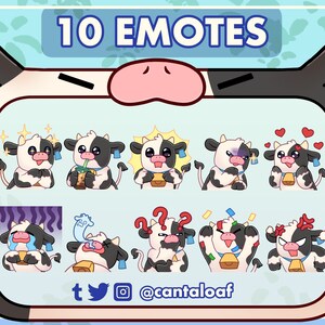 Black and White Cow Emotes | 10 cute cow Twitch & Discord emotes