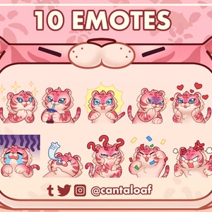Pink Tiger Emotes | 10 cute tiger Twitch & Discord emotes
