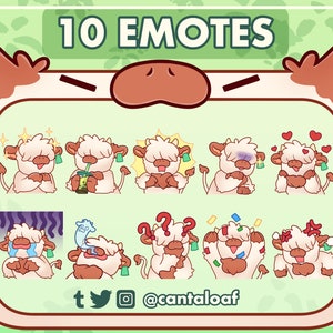 Brown and White Highland Cow Emotes | 10 cute cow Twitch & Discord emotes
