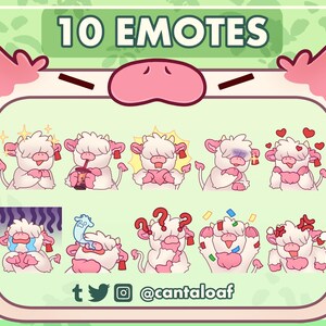 Pink and White Highland Cow Emotes | 10 cute cow Twitch & Discord emotes
