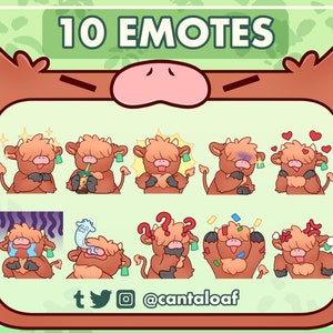 Brown Highland Cow Emotes | 10 cute cow Twitch & Discord emotes