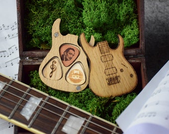Einzigartige personalisierte Gitarren-Picks mit magnetischer Plektrum-Halter-Box für Weihnachten, Jubiläumsgeschenk, Geburtstagsgeschenk
