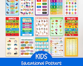Homeschool Lernposter Set: Alphabet, Zahlen, Tiere (Digitaler Download)