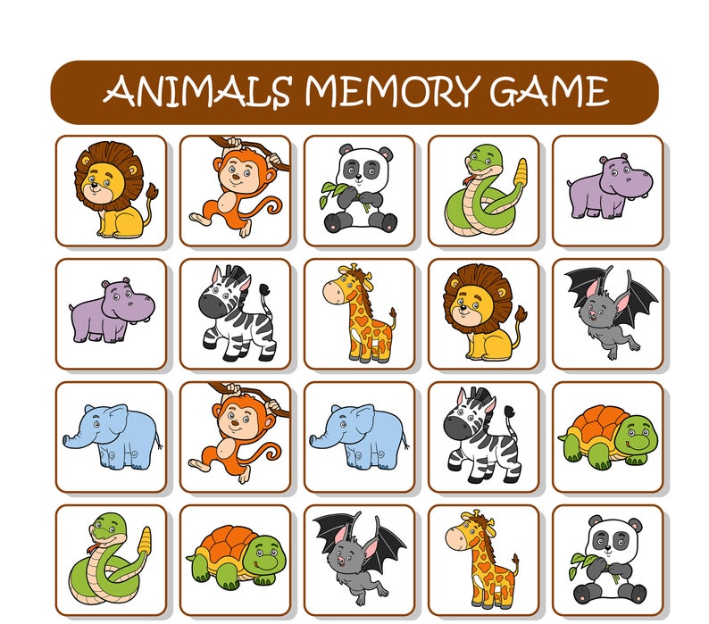 Animals Memory Game Flash Cards for Kids Montessori Etsy