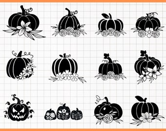 花柄カボチャ SVG バンドル、ハロウィン、秋 (デジタル ファイル)