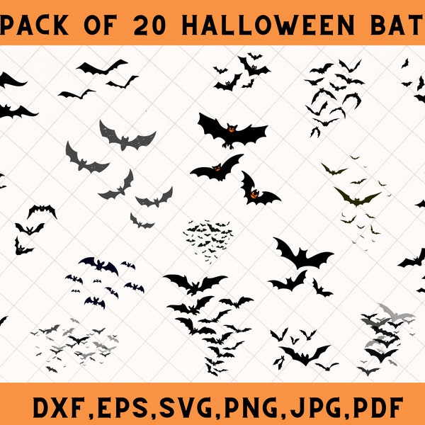 Halloween bats Svg, Flying bats svg, Spooky bats svg, Halloween bats, Clipart, Bat silhouette, Bats cut file, bats Png, Dxf