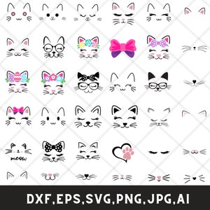 Cute cat Face svg, kitten svg, cat eyelashes svg, Cat silhouette, Cat face silhouette, Kawaii cat faces, Cute cat svg cut files, jpg, png