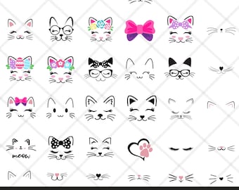 Chat mignon Face svg, chaton svg, cils de chat svg, Silhouette de chat, Silhouette de visage de chat, Visages de chat Kawaii, Fichiers coupés de chat mignon svg, jpg, png