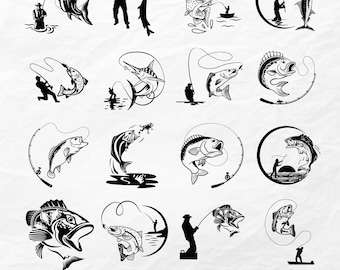 Abborrfiske SVG-paket | Fiskare vektor clipart (digitala filer)