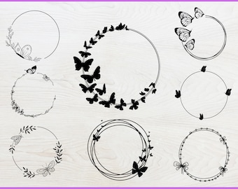 Butterfly Wreath SVG, Monogram Frame, Flower Border (Digital Files)