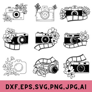 Floral Kamera svg Bundle, Kamera png, Kamera Clipart svg, Kamera svg geschnitten Dateien, Kamera Silhouette, Kamera mit Blumen svg, Floral Kamera