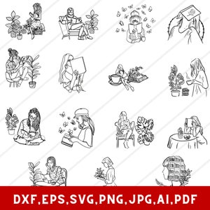 Meisje lezen boek SVG, meisje lezen boek clipart, boek minnaar SVG, bloemenboek PNG, vrouwen lezen boek SVG, bloemenboek SVG, boek minnaar meisje