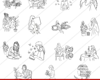 本を読んでいる女の子 svg、本を読んでいる女の子 クリップアート、本好き svg、花柄の本 png、本を読んでいる女性 svg、花柄の本 svg、本好きの女の子