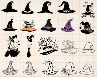 魔女の帽子 SVG バンドル、ハロウィーン クリップアート (デジタル ファイル)