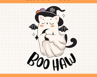 Ghost Cat 'Boo Haw' SVG, Halloween Cat Lover PNG (Digital Files)