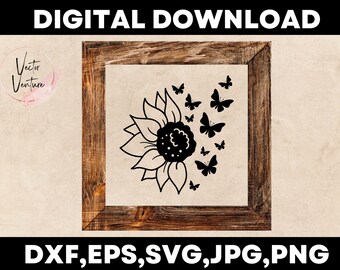Sunflower Butterfly SVG | Floral Cut File (Digital Download)