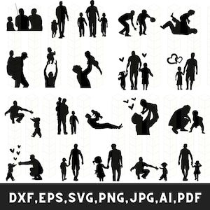 Papa Silhouette svg, Vatertag svg, Vatertagssilhouette, Papa svg, Papa Sohn Silhouette, Papa und Tochter Silhouette, Cricut, Cut Dateien