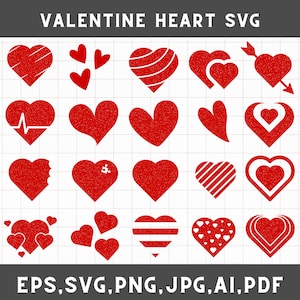 Red heart svg bundle, Valentine&#39;s day svg, Red hearts bundle, Red heart clipart, Valentine heart svg, Valentine&#39;s day svg