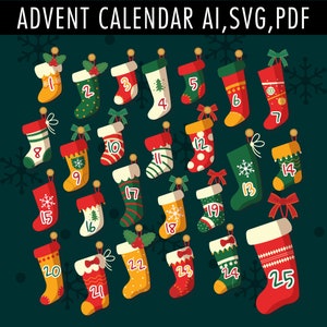 Christmas advent calendar svg, Advent calendar svg, Christmas svg, Christmas countdown svg, Christmas calendar svg, Clipart, Png