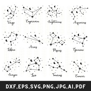 Znak zodiaku svg, pakiet zodiaku png, konstelacja zodiaku gwiazda svg, pakiet horoskopu svg, astrologia svg, pobieranie cyfrowe