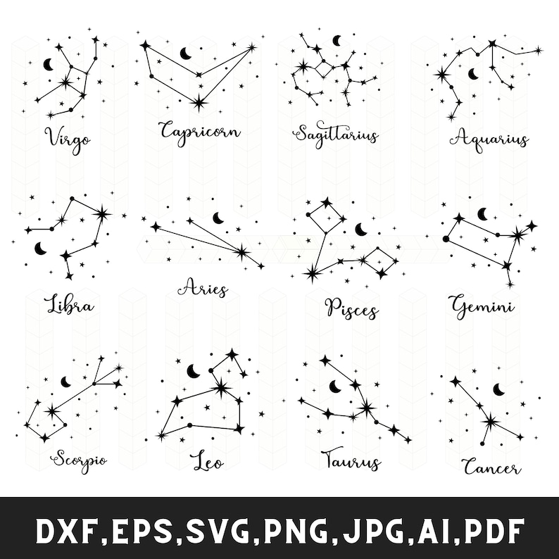 Star zodiac constellation svg, Zodiac sign svg, Zodiac png bundle, Horoscope svg bundle, Astrology svg, Digital Download