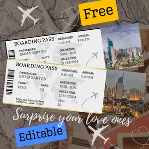 Bearbeitbare Bordkarte Ticket Vorlage, Ticket Vorlage Geschenk, druckbares Flugticket, Valentinstag Geschenk, benutzerdefinierte Bordkarte