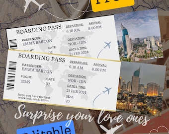 Bearbeitbare Bordkarte Ticket Vorlage, Ticket Vorlage Geschenk, druckbares Flugticket, Valentinstag Geschenk, benutzerdefinierte Bordkarte