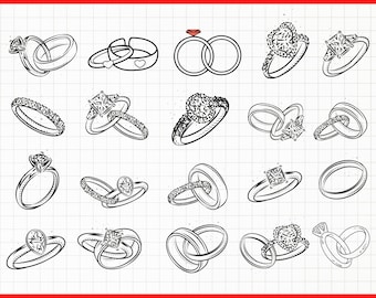 Wedding Ring SVG Bundle, Diamond, Engagement (Digital Files)