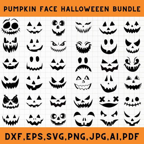 Pumpkin face svg bundle, Jack o lantern svg, Pumpkin faces Halloween, Pumpkin face png, Pumpkin svg, Pumpkin faces clipart, Dxf, Eps