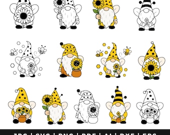 Bee Gnome SVG Bundle, Spring Garden Gnomes Clipart (Digital Files)